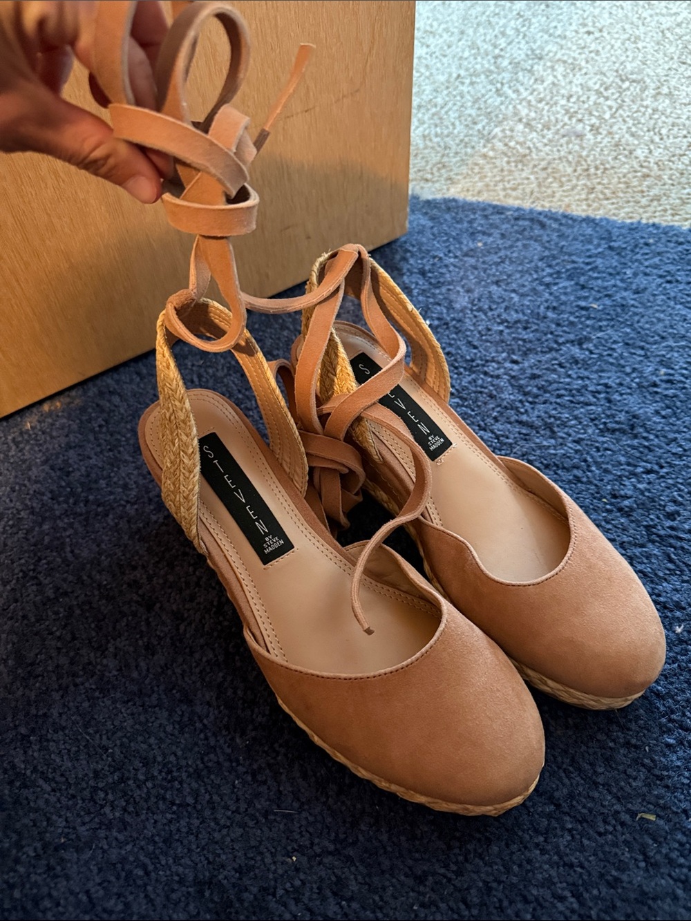 Steven By Steve Madden Peach-Tan Espadrille Wedge Lace-Up Sandals